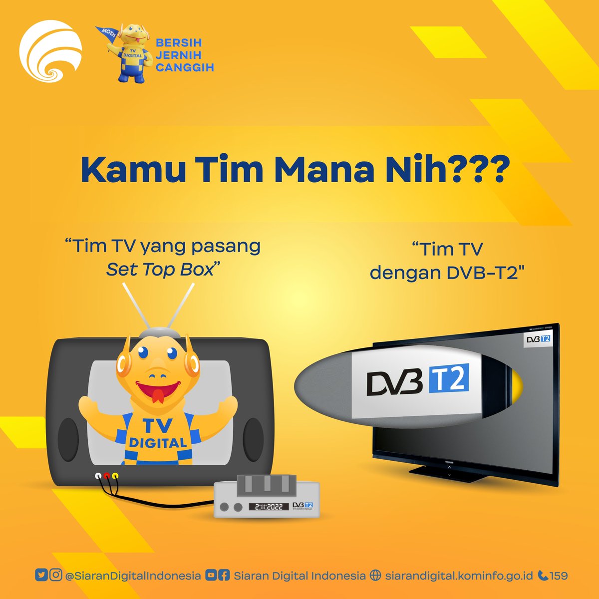 siarandigital's tweet photo. Halo #SobatDigital,

Ciyeee lagi #NontonTVDigital ya dirumah? ^.^
Masih #MODI pantau nih siaran TV Digitalmu pastinya #BersihJernihCanggih
Hehe jadi kamu #timmana nih...?
Tulis dikolom komentar dan tag teman-temanmu #AYONONTONTVDIGITAL #SemakinDigital #SemakinMaju 🥳 https://t.co/CB9csvhGZb
