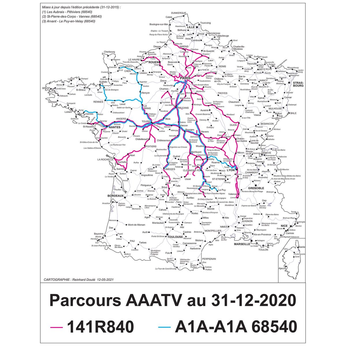 Il fût un temps où l'AAATV CVL faisait entre six et huit circulations par an et où ses trains sillonnaient une grande partie des voies du Réseau Ferré National.
Vous trouverez sur la carte les trajets que nous avons parcourus avec vous. A très vite sur nos lignes ! #141R840