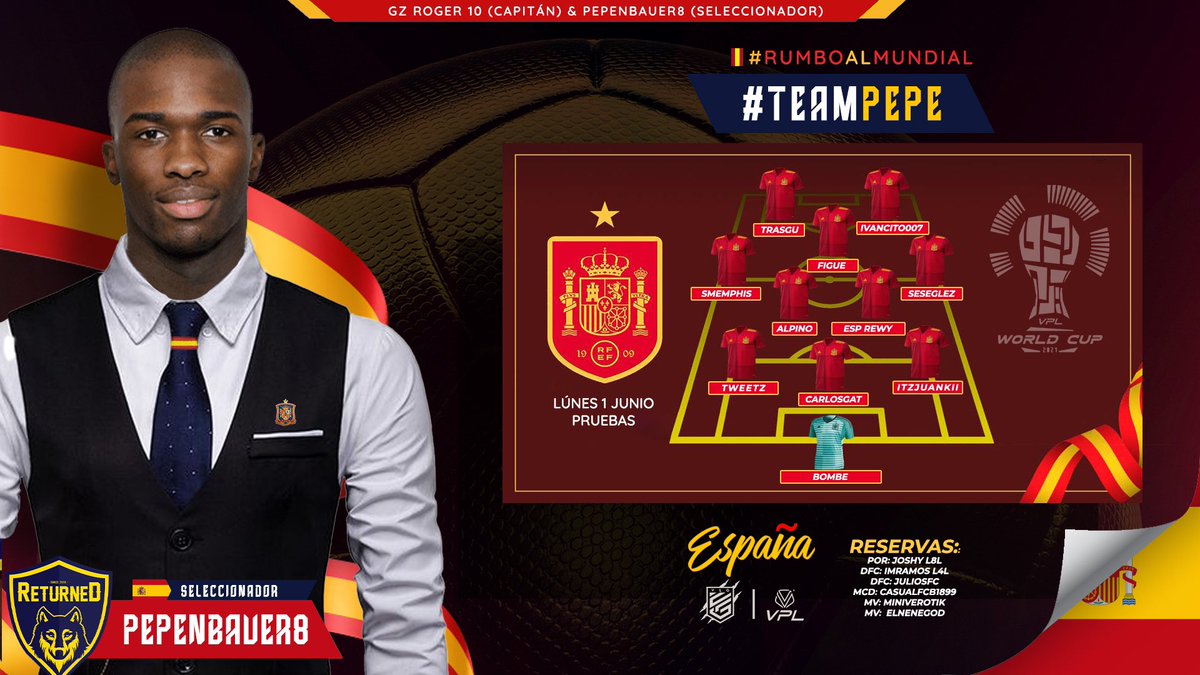 Día de pruebas en la #seleccionEspañola 🇪🇸

📺 twitch.tv/vlgpro

⏰20:00H

Los 2️⃣2️⃣ jugadores son:

Equipo de <a href="/pepenbauer8/">PEPENBAUER8</a> 

<a href="/N6R_BOMBE/">B0MBE</a> 
<a href="/TweetzVJ/">Tweetz J</a> 
<a href="/CFernandez122/">Carlosgat ⚫⚫⚫</a> 
<a href="/Juankii_RM/">Juankii 🇪🇸‼️</a> 
@alpiNo_10 
<a href="/esp_rewy/">Esp rewy</a> 
@xSPaCeMemPhiSx 
<a href="/seseglez96/">Sese Glez 96</a> 
<a href="/Figueinardo/">figueinardou</a> 
<a href="/TrAsGu_9/">TrAsGu - 9⃣🍀</a> 
<a href="/Ivancito1007A/">Ivan ⚯͛▕⃝⃤</a>