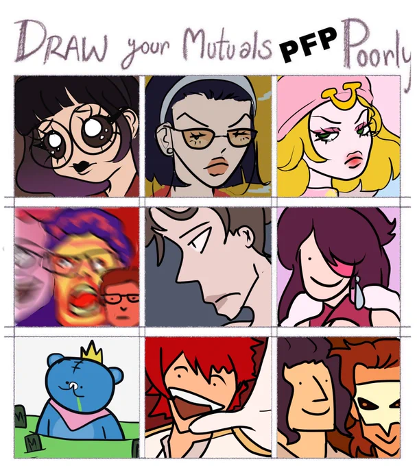 From left to right:

1st row: @cute_mo_ @tomokoseph @itstoshii 
2nd row: @melloy_man @steelydanstits @AlBagelArts 
3rd row: @KingKUMA404 @Diyuxi @FluffMamon 
