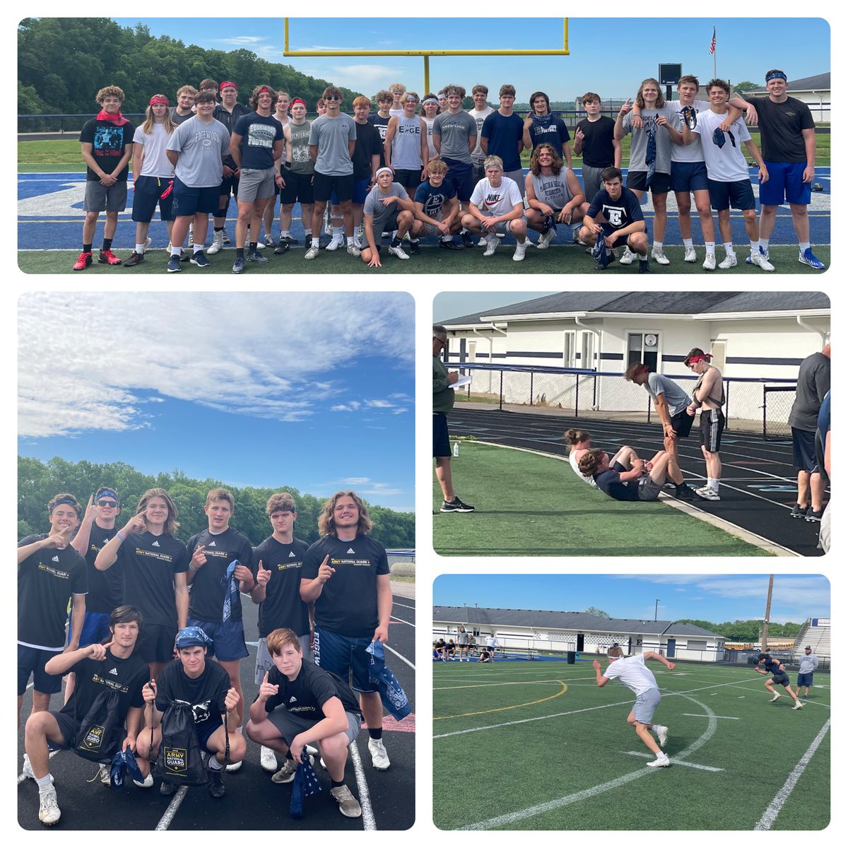 CoachClemmons's tweet photo. Edgewood football salute to the military Memorial Day Competition was a blast. Coach Smith went to the lab and come up with some great events for the player. Huge thank to ⁦@cconley07⁩ for supplying the winning blue team with gift. ⁦@EdgewoodFB⁩ https://t.co/5qZ2t6zXVo