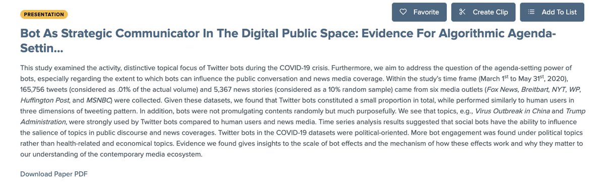 CAMER_UW's tweet photo. 🚨Meet #CAMER in #ICA21 
👉 Bot as Strategic Communicator in the Digital Public Space: Evidence for Algorithmic Agenda-Setting During the COVID-19 Pandemic, presented by @ZeningDuan_Ze, @TheJianingLi, @JosephineLukito, Xuanzhou Chen, @dvshah, and Sijia Yang in #ica_cm https://t.co/1CPSzFCAuD
