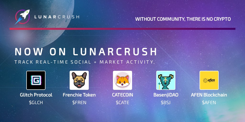 LunarCrush's tweet image. Now on @LunarCRUSH! 🚀

Track real-time social + market activity
$glch #glitchprotocol
$fren #frenchietoken
$cate #catecoin
$bsj #basenjidao
$afen #afenblockchain 

lunarcrush.com/api/link/p:_wi…