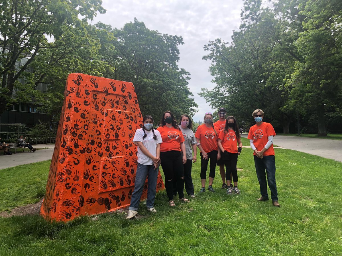 Students and staff applied 215 handprints to the cairn today, as we mourn the 215 children discovered last week at the Kamloops Indian Residential School.