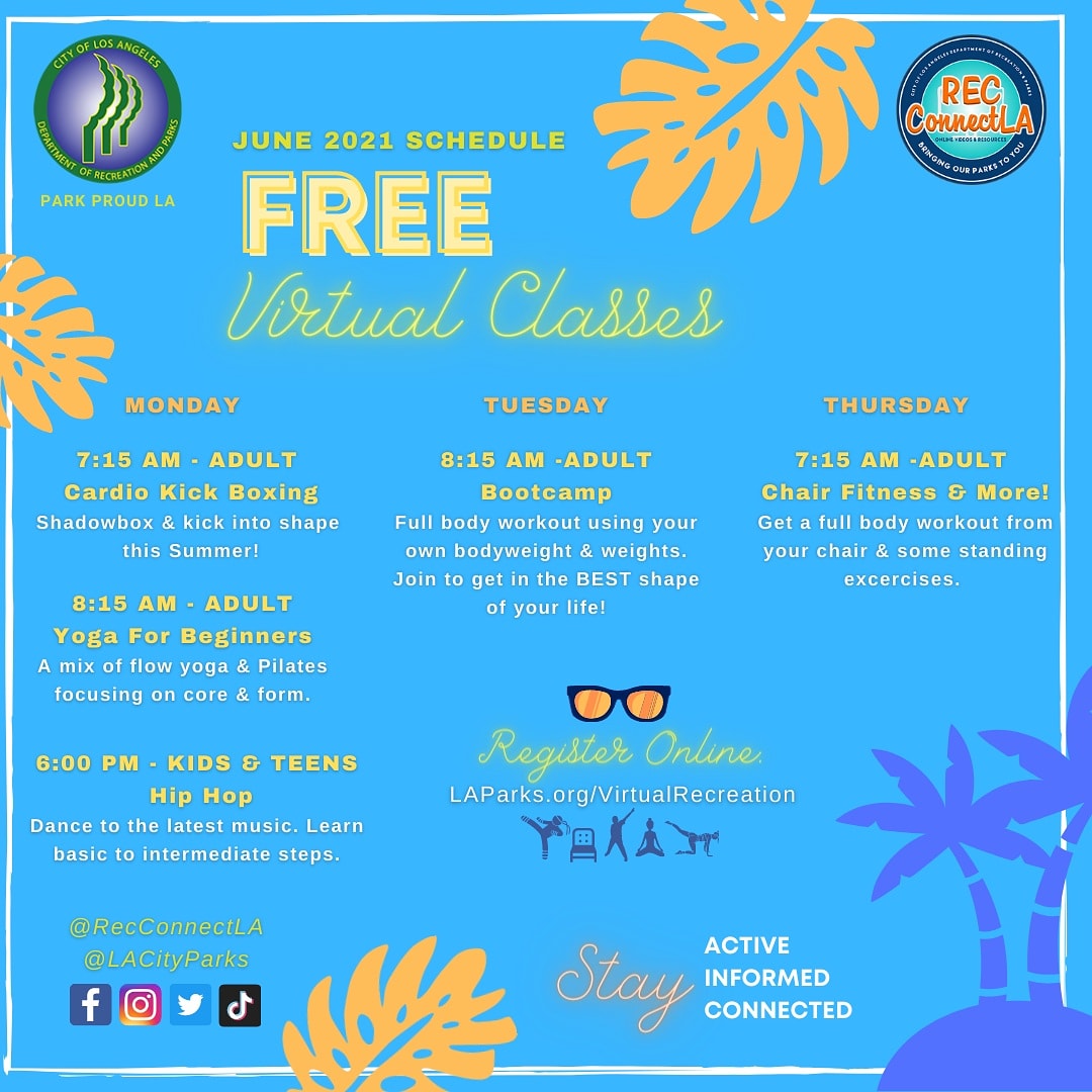 RecConnectLA's tweet photo. πΊπΈ Happy Memorial Day! πΊπΈ New classes. New month. New YOU! Hit the IG link below for details.
https://t.co/LdraJmQDF9
#stayactive #stayconnected #RecConnectLA #parkproudla #lacityparks @lacityparks https://t.co/a4vsF95ygS