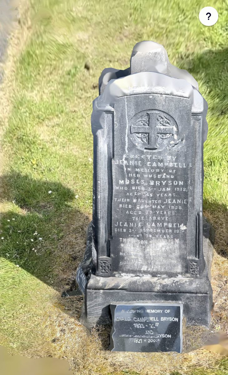 EdifyChris's tweet photo. Went to visit the cemetery on the Isle of Bute where 3 generations of Brysons are remembered. Took a 3D scan of the tombstone. #Campbell #Bryson #Missyou https://t.co/YLXWgdDUae