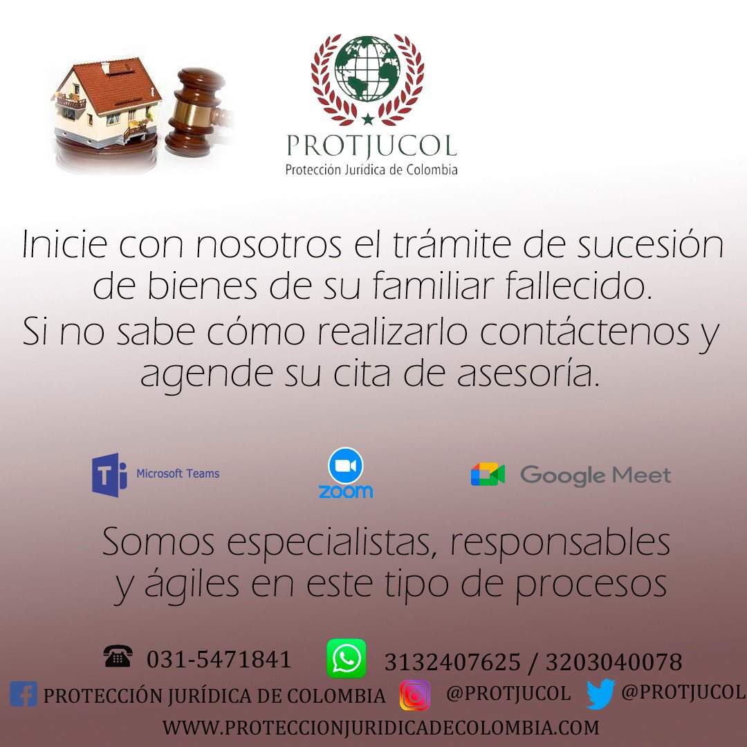 Protjucol's tweet photo. Inicie con nosotros el trámite de sucesión de bienes de su familiar.

Si no sabe como hacerlo, nosotros brindamos toda la asesoría.

CONTÁCTENOS
☎️031-5471841
📲3132407625 / 3203040078
https://t.co/CSaUE9ZdqU

#abogados #colombia #asesoria #justicia https://t.co/DJCP0FeLrp