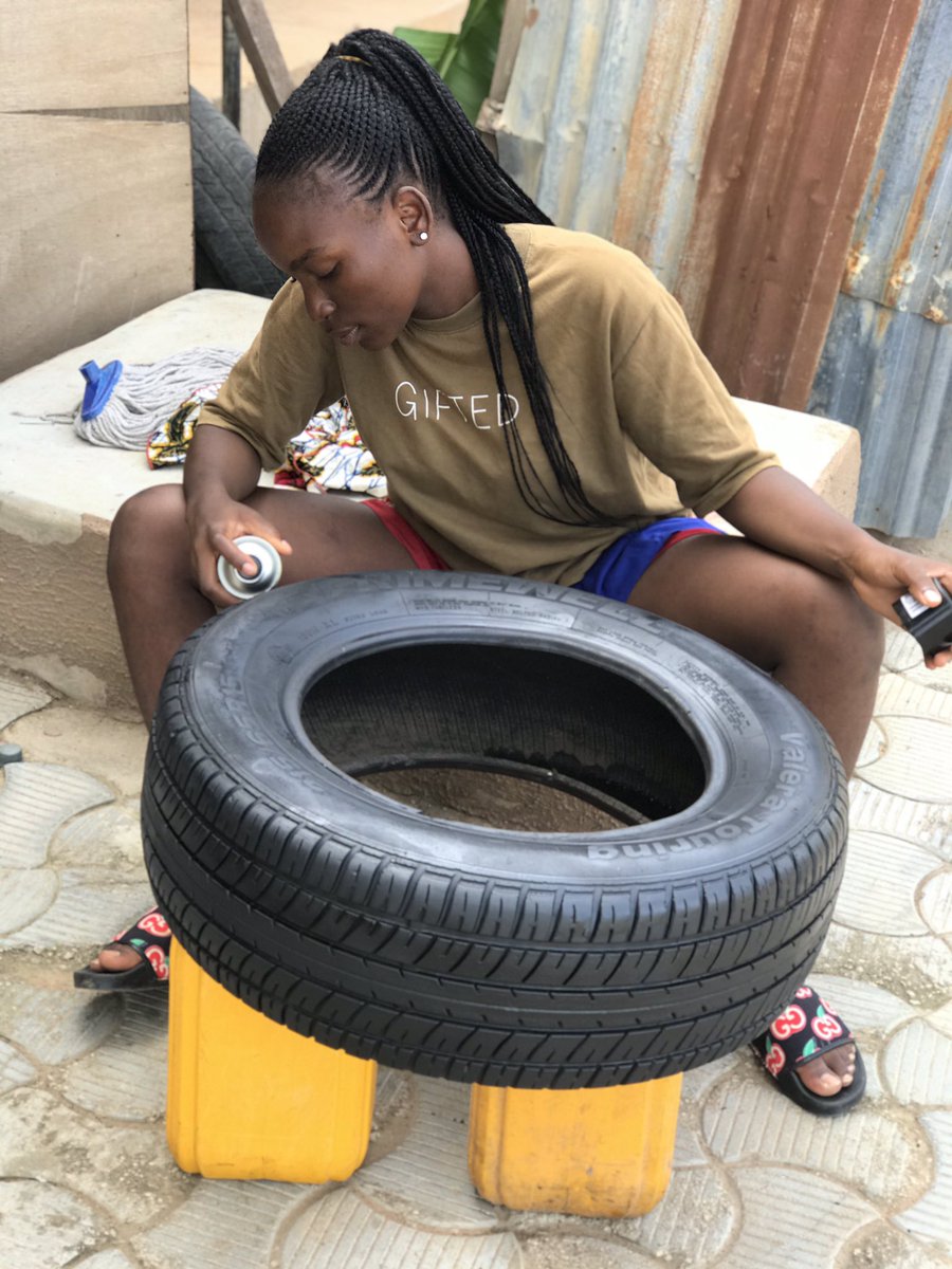 KasiEconomy's tweet photo. Her name is Favour and she creates furniture using tires.

Her handle is @Retyredglam 

 Make her famous!!! https://t.co/qall8jqJVy