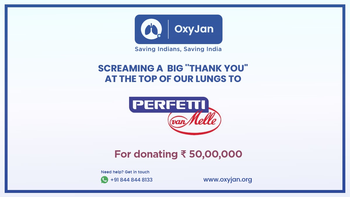 oxyjanindia's tweet photo. Thank you Perfetti for your generosity. Your #Contribution and #Support during this difficult time is greatly appreciated. 
#Donate #CovidDonations #OxygenConcentrator #OxygenNahiPadegaKam #IndiaFightsCovid https://t.co/MBhUXyQAMC