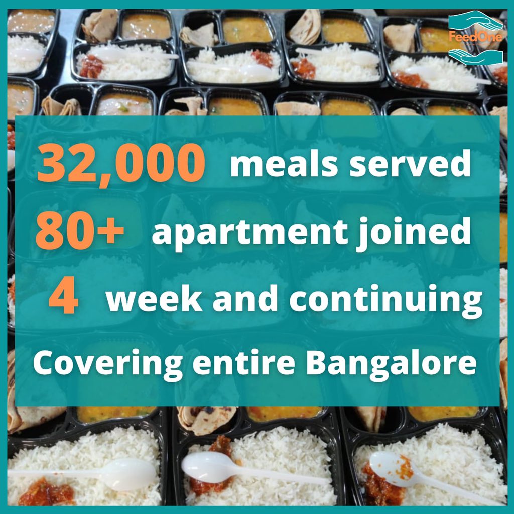 FeedOne3's tweet photo. FeedOne, a social community service started by @PrakashKedia15, @binaysaraf87, @agrmanas and @SunnyAgarwall with a vision to feed the needy in Blr. Today, after 4 weeks, we have served 32000+ meals. @narendramodi @Tejasvi_Surya @BSYBJP @SanjayAmul  @PMOIndia @NITIAayog @SonuSood https://t.co/SvSxzdgjRU
