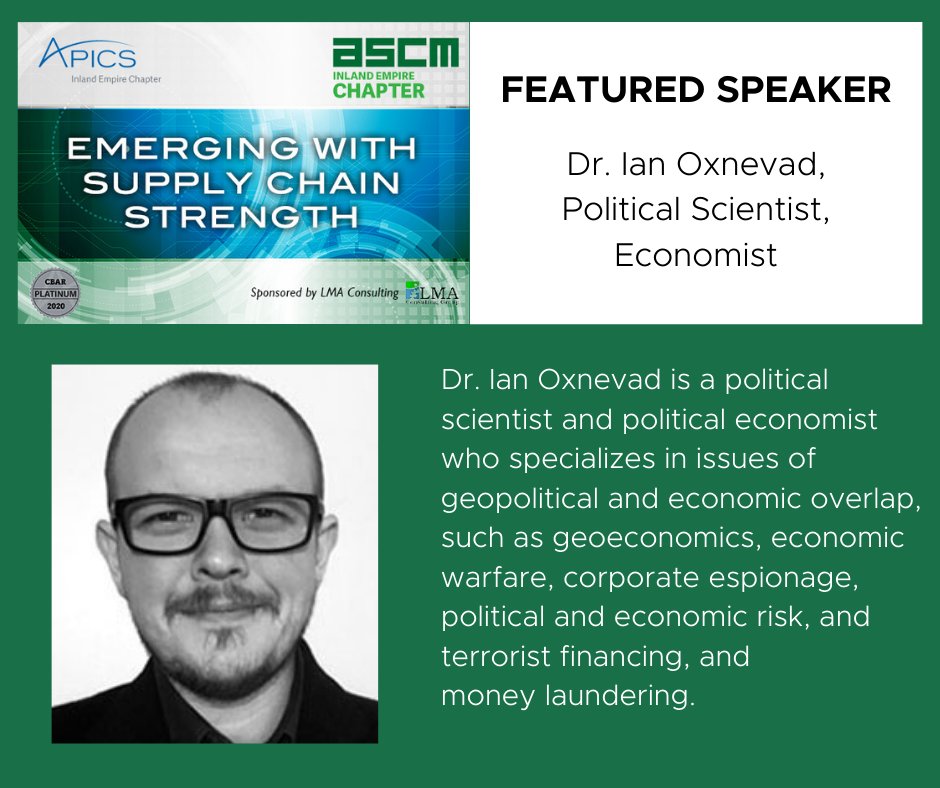 APICS_IE's tweet photo. If you worry about supply chain stability from the result of a war, pandemic, tariffs, local zoning, corruption, or political turmoil, it's time to make a plan.

Dr. Ian Oxnevad discusses the importance of foreseeing threats to your operations.
https://t.co/0rxD8qAZaE 
#supply https://t.co/iAAsd4zdNl