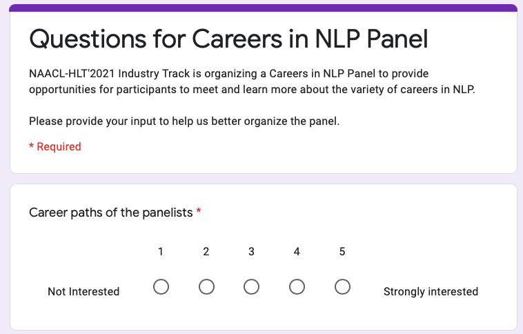 yunyao_li's tweet photo. 📢  HELP NEEDED. Please RT.  

Please provide your input to help us better organize the Careers in #NLP Panel #NAACL2021 (1-2pm PDT on June 8 @NAACLHLT).  It should take < 5 minutes. 

https://t.co/ZZYoqGzpqE

We will keep the survey open until EOD June 7.  

Thanks in advance! https://t.co/EQOHxYjidz