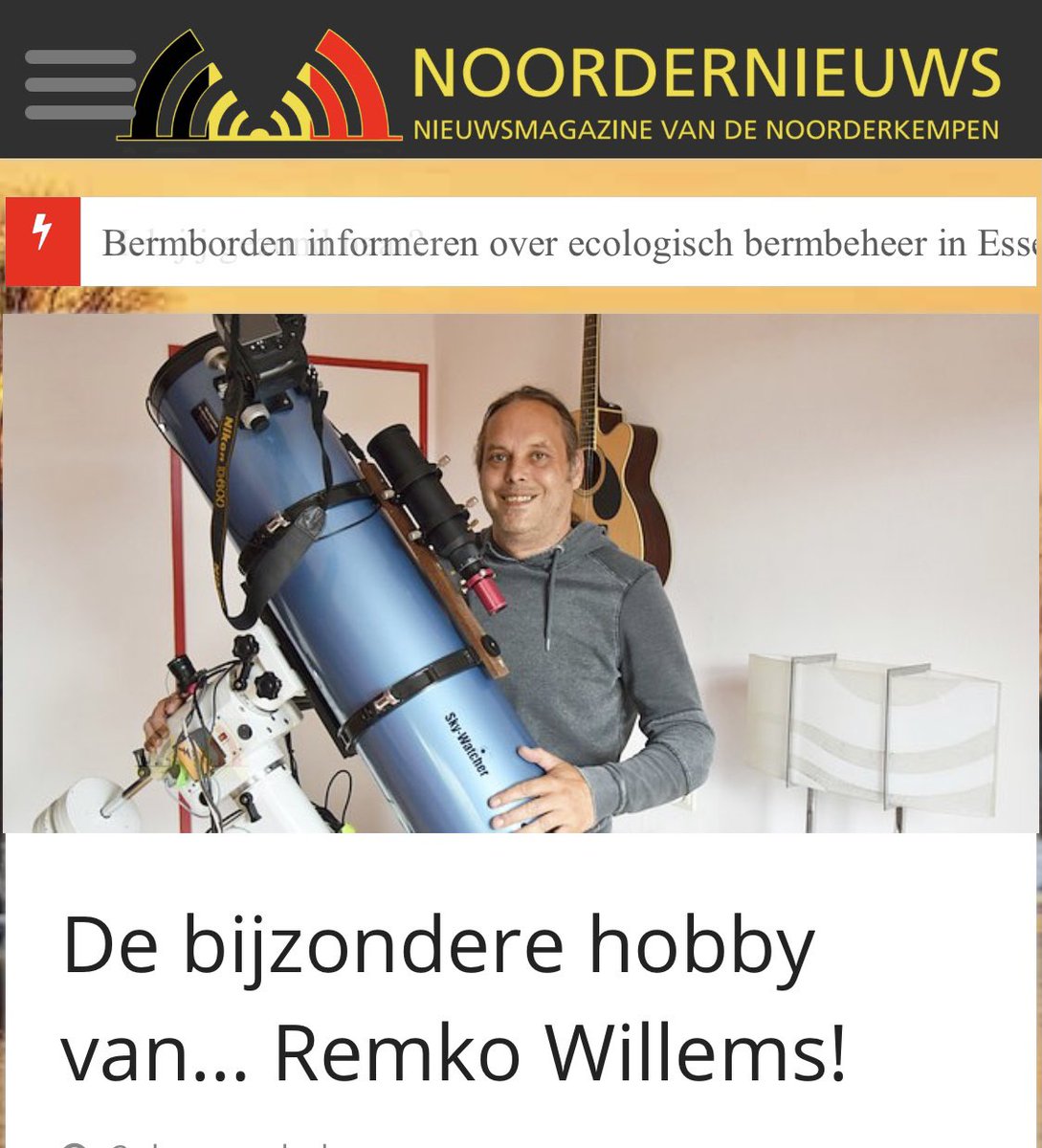 Ik werd gevraagd voor een interview door het Noordernieuws (België) , over mijn hobby astrofotografie! 🔭
Zie de onderstaande link.
Naast een leuk gesprek ook wat van mijn foto’s te zien!  Delen is lief 😀
Met dank aan Laureen de Bres
noordernieuws.be/hobby-sterrenf…