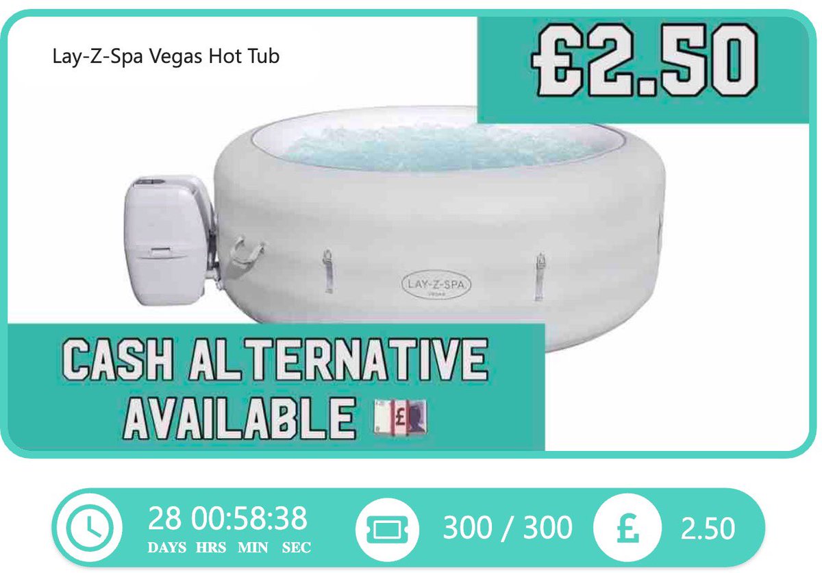 competition_ltd's tweet photo. Our Lay-Z-Spa Vegas AirJet Spa Hot Tub (4-6 Adults) competition is now live and could be yours for as little as £2.50! 😱 

Head over to 👉🏽 https://t.co/BTer39GQbI to get involved. Limited numbers, so get in there quick! 🔥

#competition #hottub #relaxing #summer #entertowin https://t.co/6Sl4lTYQGZ