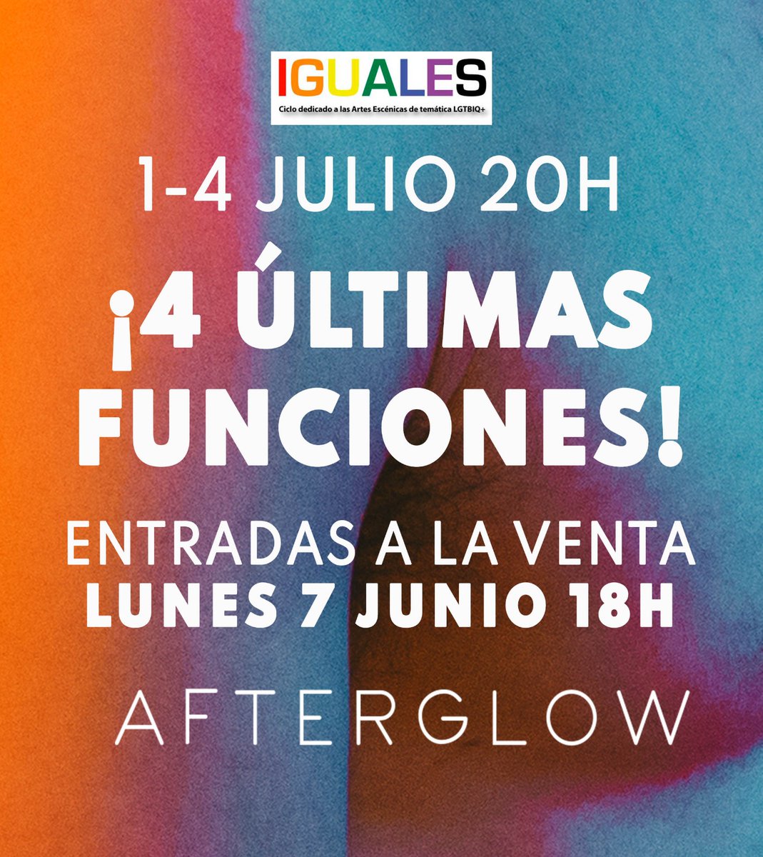 💥¡DESPEDIDA DE MADRID!💥
Abrimos 4 NUEVAS Y ÚLTIMAS FUNCIONES 1-4 JULIO 20h, en el Ciclo IGUALES de <a href="/nave_73/">Nave73</a>. 
🔜 ¡A LA VENTA DESDE EL LUNES 7 JUNIO 18H! 
nave73.es/portfolio-item…
¡Sincronizad vuestros relojes que vuelan!😅
✨✨✨
#AtréveteAMirar
#AfterglowTeatro
#Orgullo