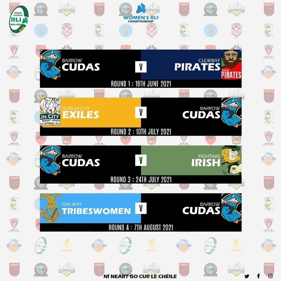 barrowcudas's tweet photo. Fixture list for our Women's and Men's teams! 💪 @Irelandrl @barrowcudas 
Both first games on Saturday 19th of June, looking forward to getting out there 🏈😊
#WomenInSportIRE
#rugbyleagueireland https://t.co/5pmH38aCLk