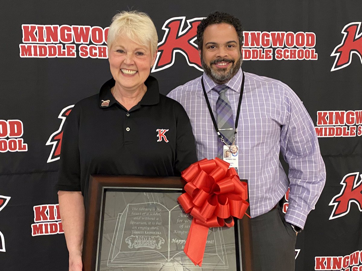 Thanks <a href="/PrincipalCurl/">Michael J. Curl</a> You’ve never told me NO before, but so glad you refused my plea to skip any retirement fanfare. I loved the beautiful send-off with lovely gifts and tributes, but still it wasn’t easier to leave my Cougar family.❤️🐾 #KMSCougarPride  <a href="/HumbleISD_KMS/">Kingwood Middle</a>