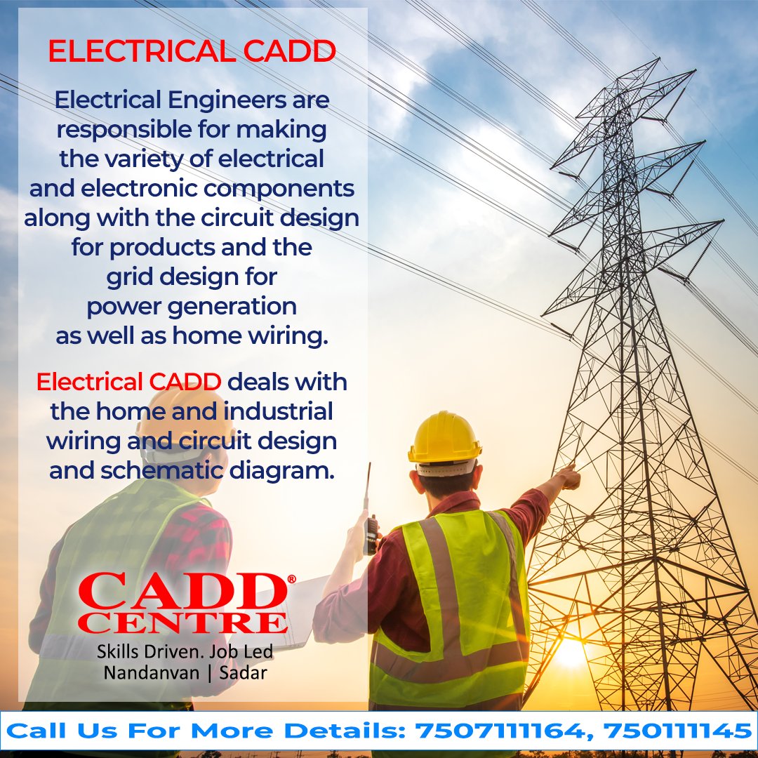 caddcentrenag's tweet photo. #CADDCentreNandanvan &amp; #CADDCentreSadar offers training program for Electrical cad courses
#LearnFromExperts Contact us for more information on #ElectricalCadd.
phone: 7507111164, 7507111145 https://t.co/yeYFf5wEUr
