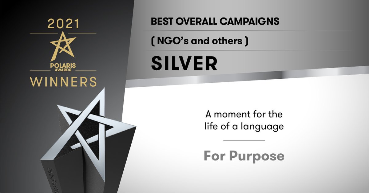 polaris_awards's tweet photo. For Purpose is awarded with a Silver Polaris with their “A moment for the life of a language” work at the Best Overall Campaigns / NGO’S and others category.  #Polaris21 https://t.co/5FE3I3Jg6G
