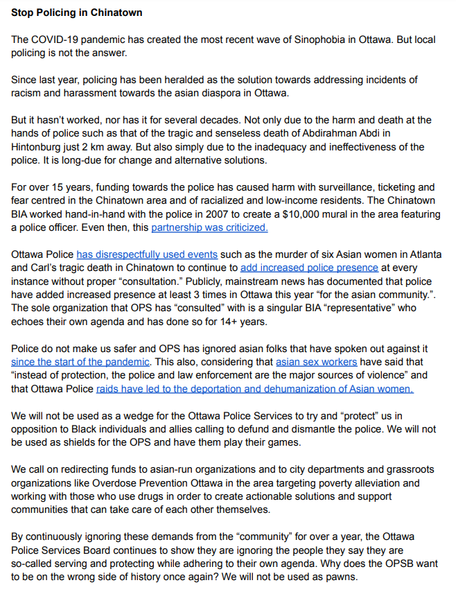 ccc_collective's tweet photo. Stop policing us. Police cause harm and do not protect us. Text statement here: https://t.co/7ZDebcOCLI https://t.co/n966skJX9Z