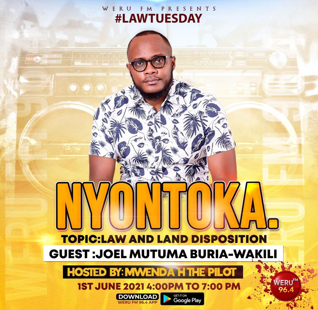 Tomorrow evening in your favorite drive show.
#NyontokaDrive
#WeruFM
#LawTuesday