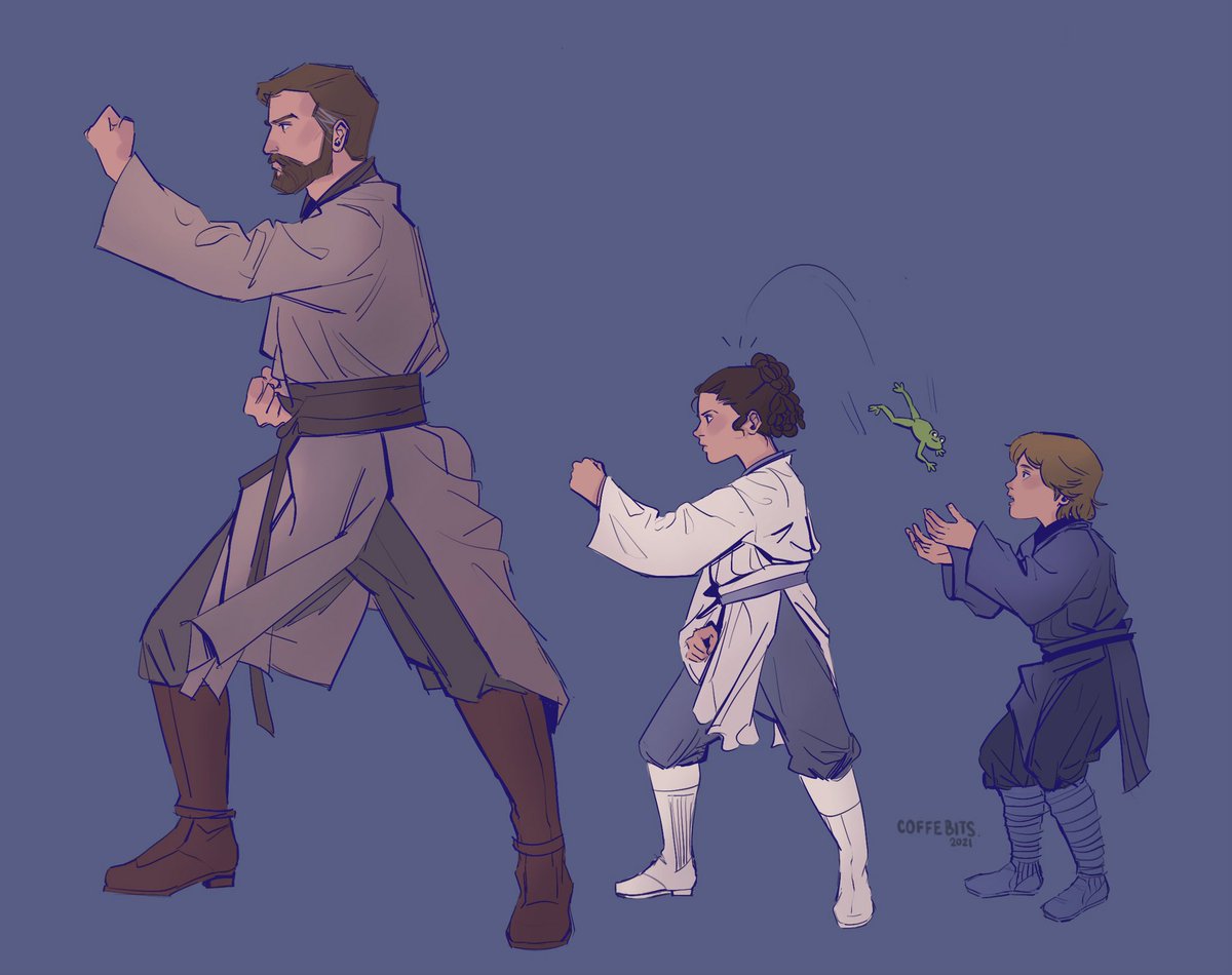 Kids want to train, froggies want to play 🐸 #ObiWan #StarWars #lukeskywalker #leiaorgana #swau #uncleobiau