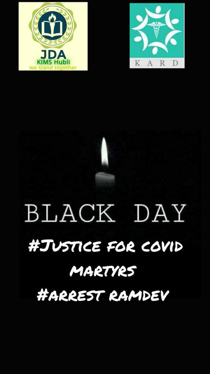 jdakimshubballi's tweet photo. JDA KIMS Hubli stands in full support to @FordaIndia’s Nationwide #BlackDayProtest on 1st June, 2021 against the irresponsible statements made by Baba Ramdev. #justiceforcovidmartyrs #ArrestRamdev @FordaIndia @karnatakarda @dayanandsagarL1 https://t.co/a3ZF2yv6C5