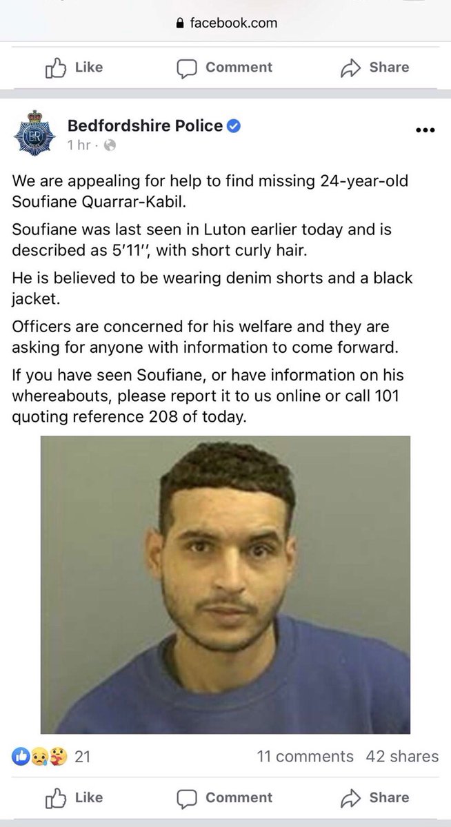 HelenaC85's tweet photo. Come on @bedspolice this offender was in police custody- how did he escape? He robbed many houses in #Bedford residences are scared! Sort it out! https://t.co/MrS51mIT6p