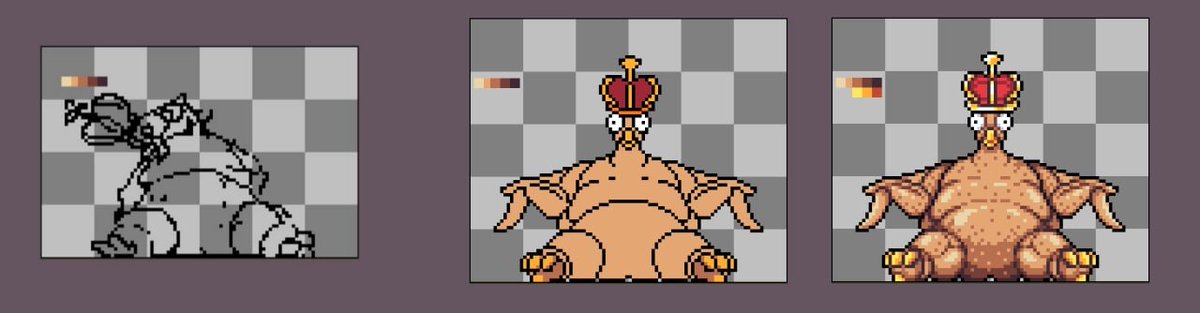 bletraut's tweet photo. #pixelart #mymobydick There are three stages of sprite.
1st - sketch 
2nd - canvases
3rd - MORE colors and shadows
Profit.
#gamedev #indiedev #indiegamedev #IndieGameDev #aseprite https://t.co/rAtPuI7RLp
