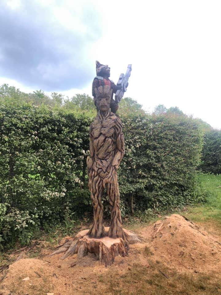 In awe of my brother-in-law. He's just finished this commission for the garden of a #MarvelStudios fan. 
#iamgroot 
99% done with chainsaws. 
#chainsawcarving
grovessculpture.com