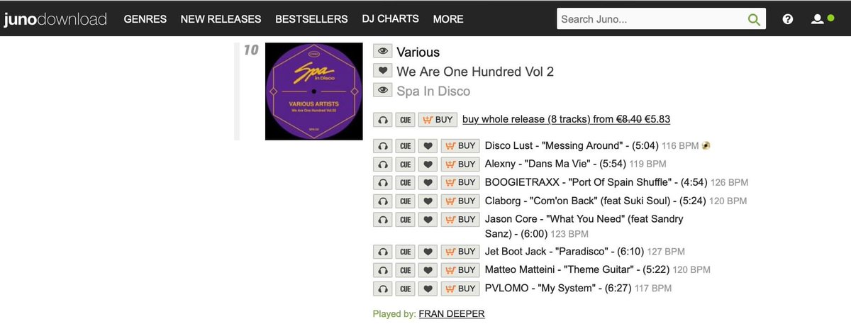Spa_In_Disco's tweet photo. #10 (Top100) #disco / #NuDisco on @junodownload [SPA132] various artists - We are one hundred Album (Incl. 8 tracks) @chewyvega , @alexny, @boogietraxx @Pvlomo, @Claborg, @SukiSoulSinger , @JasonCore, @SandrySanz, @matteomatteini2 @DJJetBootJack 

https://t.co/C3oIpL0vBa https://t.co/ixDFc0P8I5