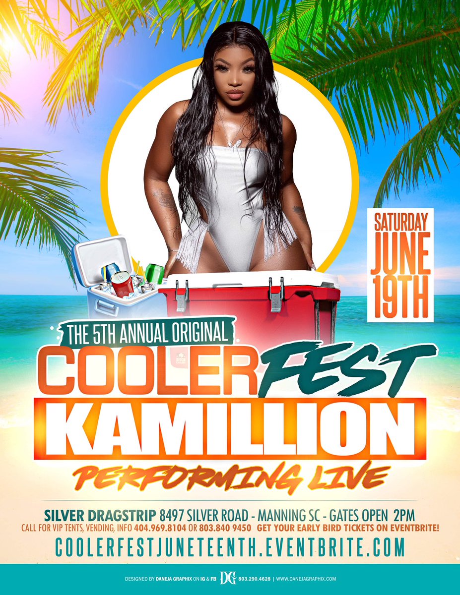 DjMoney_Mook's tweet photo. 🤔 YKTFV 👀 JUNE 19🔥😎 The Biggest BYOB Outdoor Cooler Event In The State 🌙🌴 Is BACK At The Silver Dragstrip SC Cooler FEST.Sumter SC ‼️

@peeweelongway 

@itsKaMillion 

@OjDaJuiceman32 

Performing Live Get Your Tickets Now https://t.co/a5JzANqpVN https://t.co/4pSG06EdDg