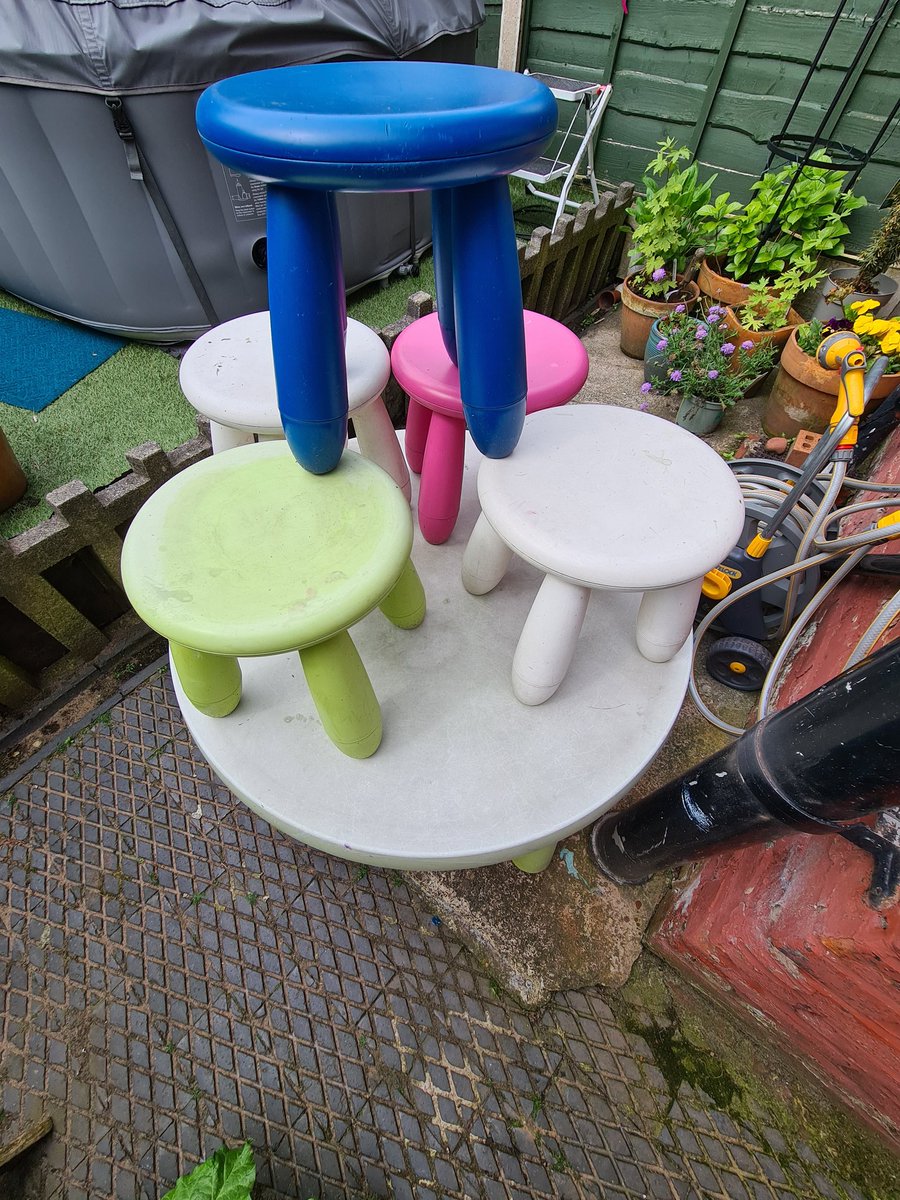 KroniklePhoto's tweet photo. @vernonpark17 can you use an IKEA child's table and 5 stools in nursery/reception? Nothing wrong with it, just sun fade. Let me know and I can arrange drop off when schools back open. https://t.co/JxVQKqSWbU