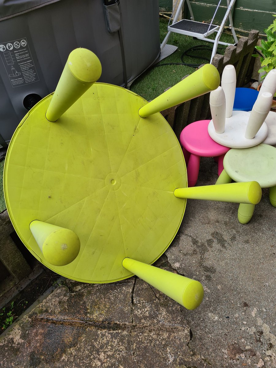 KroniklePhoto's tweet photo. @vernonpark17 can you use an IKEA child's table and 5 stools in nursery/reception? Nothing wrong with it, just sun fade. Let me know and I can arrange drop off when schools back open. https://t.co/JxVQKqSWbU