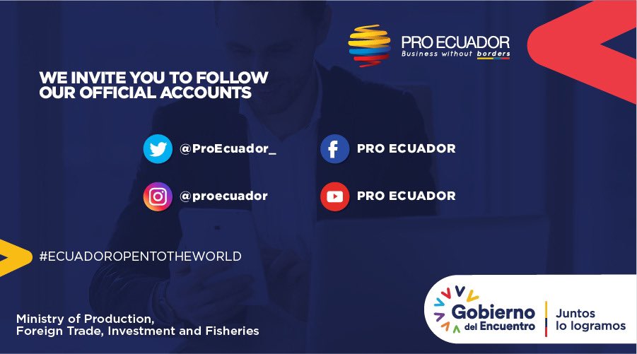 ATTENTION!🔴 We invite international buyers and investors to follow <a href="/ProEcuador_/">PRO ECUADOR</a> official accounts ✅ to know the best that Ecuador offers to the world🇪🇨🌎

#EcuadorOpenForBusiness