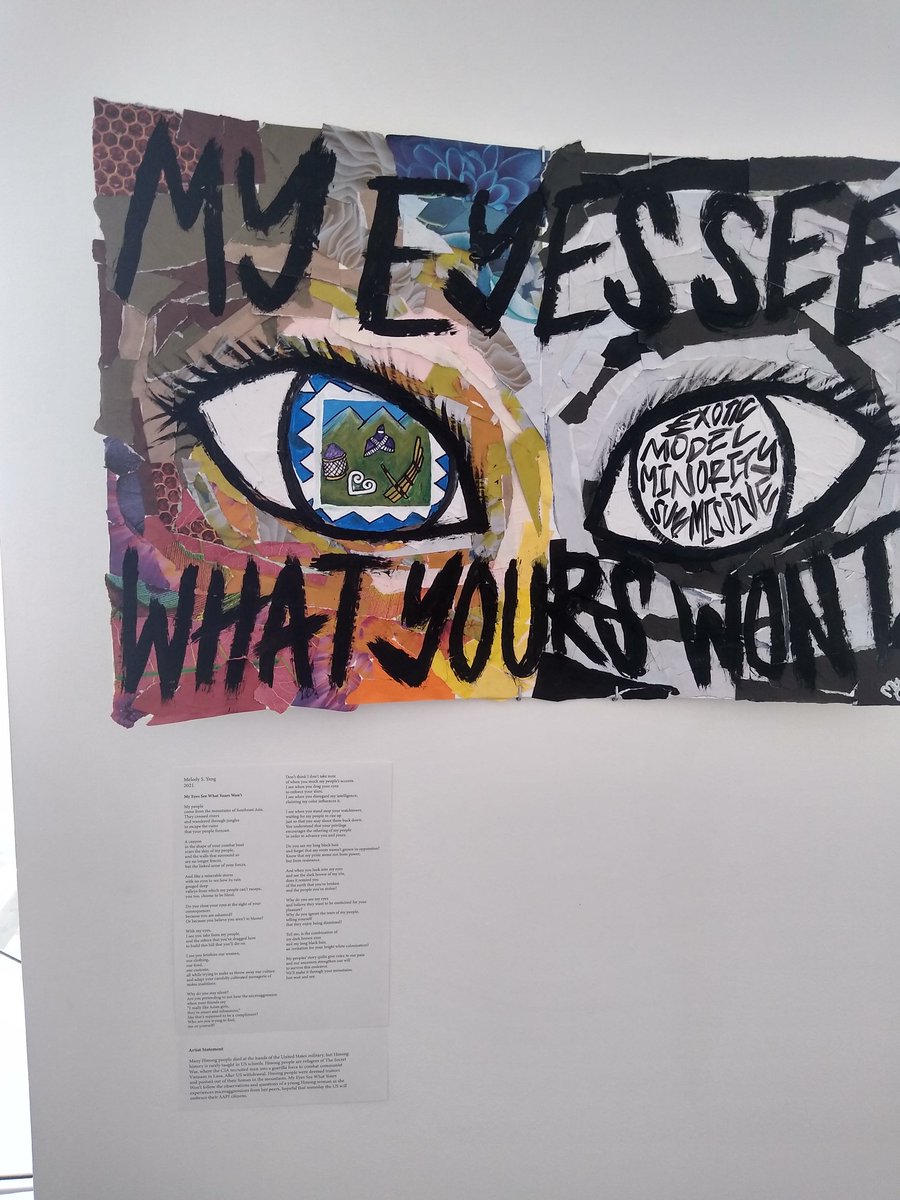 angiemejiaprof's tweet photo. Thank you to @UMRochester Chancellor Carroll for attending and engaging with the Counterspaces exhibit at the @rochartcenter. Two of the artists and UMR students, Melody Yang and Lucia Sem, facilitated the tour for the Chancellor. #artsbased #research https://t.co/1jBuuQVGwZ