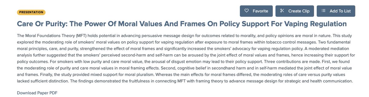 CAMER_UW's tweet photo. 🚨Meet #CAMER in #ICA21 
👉Care or Purity: The Power of Moral Values and Frames on Policy Support for Vaping Regulation presented by @elliefanyang and Sijia Yang in the Health Communication Division of ICA. https://t.co/a6Fzr3mzZa