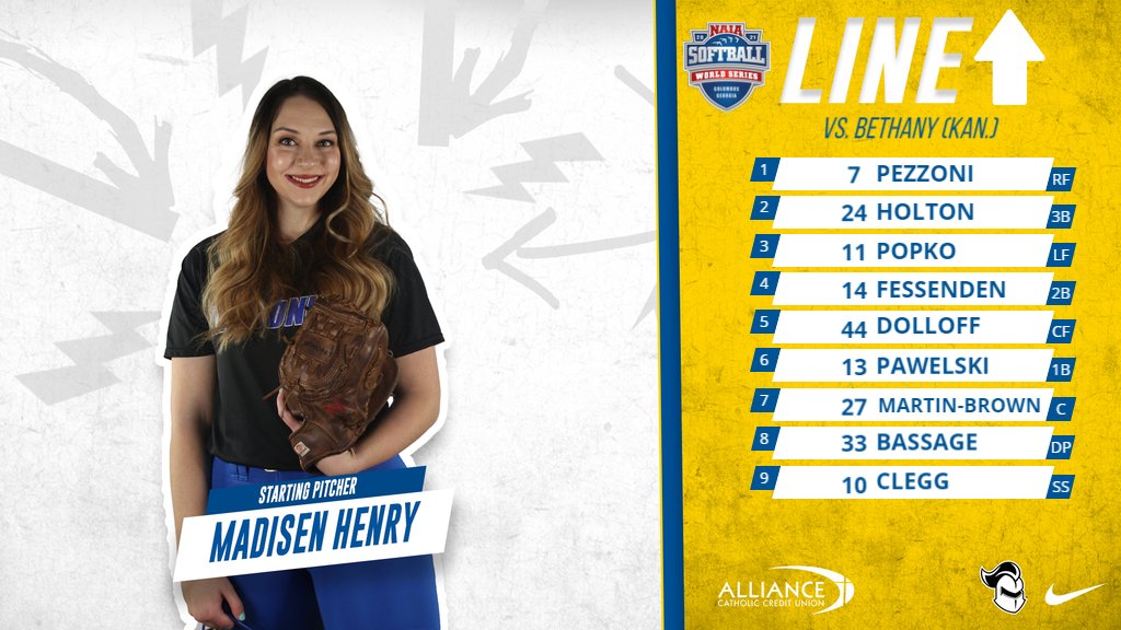 MUCrusadersSB's tweet photo. Some lineup changes behind @WHACAthletics Pitcher of the Year @mhenry_11 who will start today's win-of-go-home @NAIA World Series contest.

📊📺https://t.co/5xai9E8ZQt

#CrusaderNation https://t.co/w2jq0OFgHy