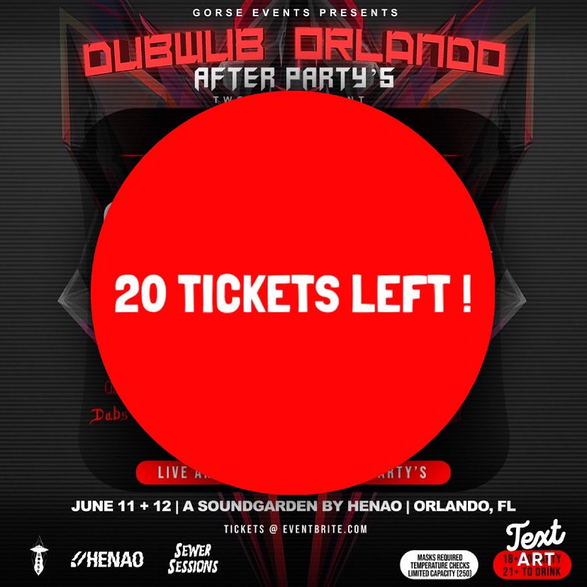🚨THIS IS NOT A DRILL🚨

There are only 20 tickets left until our 2 night DUB WUB event is completely SOLD OUT !

We are beyond stoked to host you next weekend for this epic after party experience ! ♥️