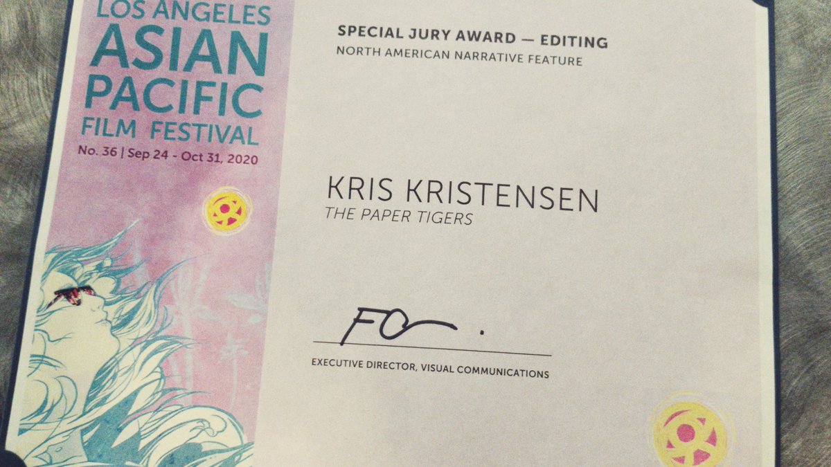 Proud to officially award our editor @theK2dispatches with @VCFilmFestival #LAAPFF2020 Special Jury Award for Best #Editing on @_thepapertigers!

#APIHM #ThePaperTigers #ThePaperTigersMovie #KungFu #JiaYou @wellgousa @vcmediaorg