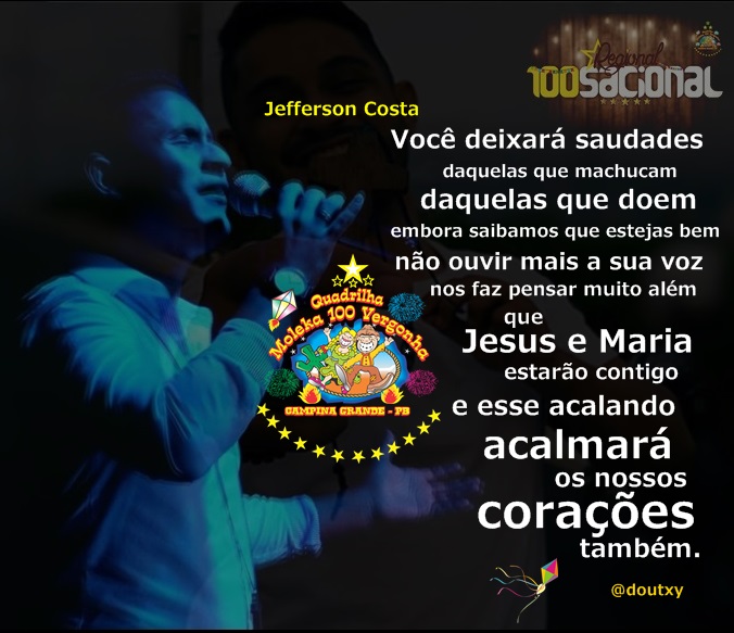 juninamoleka's tweet photo. LUTO! Jefferson Costa Cantor do Regional 100Sacional da Junina Moleka, veio a óbito decorrente de complicações do COVID-19 na manhã desse dia 31 de Maio de 2021, enlutados desejamos o conforto à todos os familiares e amigos do nosso eterno cantor. https://t.co/bK4ZRdTxXH