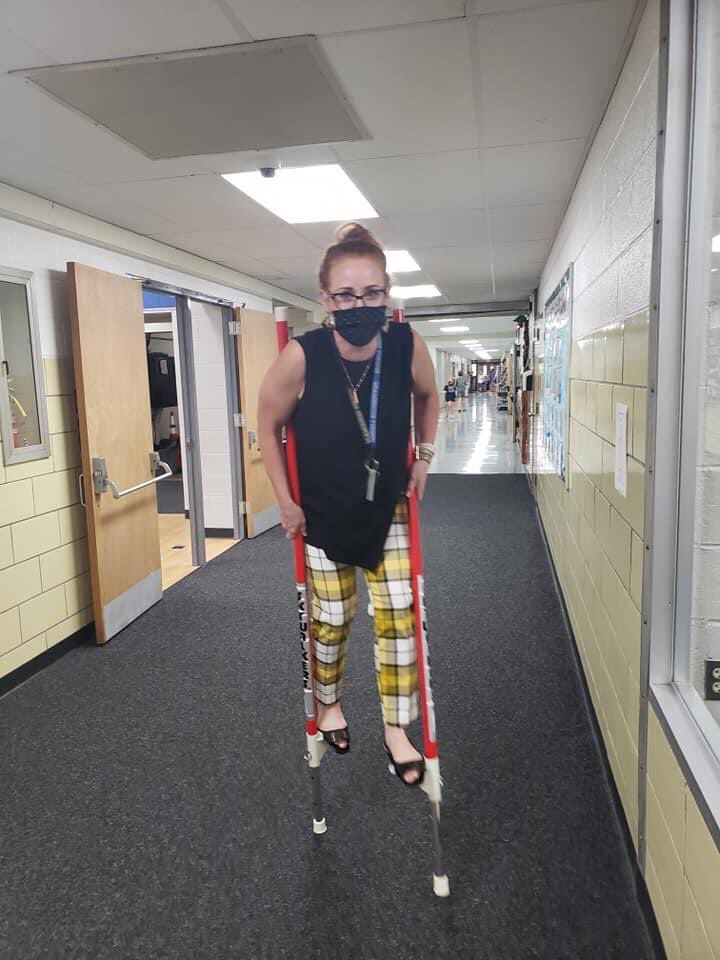 KinderPrincipal's tweet photo. Last week I ate a chocolate covered cricket on live announcements and roamed the halls on stilts (in heels)! The “other duties” are what make my job so much fun😊.  #moundgophers #gopherstrong https://t.co/ORXmyQN6F2