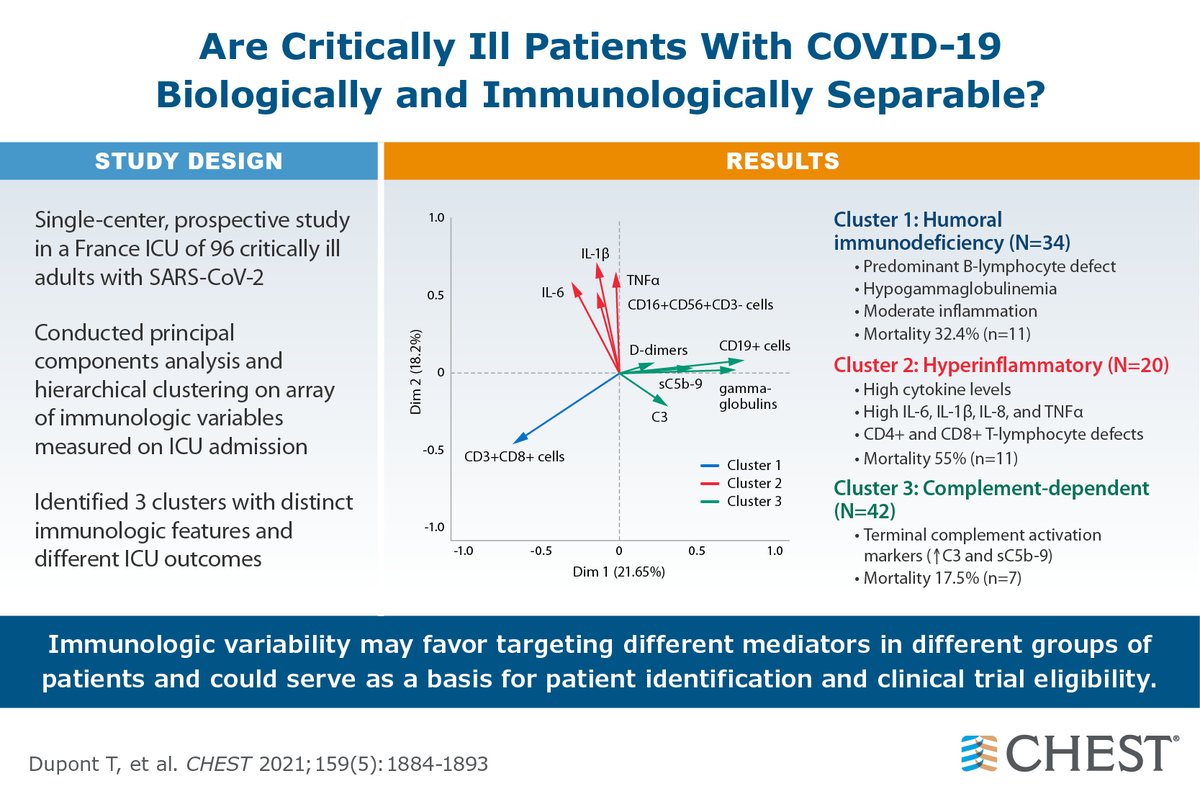 CHEST (@accpchest) on Twitter photo Dr. Dupont and team identified three distinct immunophenotypes in patients w/ severe #COVID19: Humoral immunodeficiency, hyperinflammatory and complement-dependent.
hubs.la/H0NB63T0
#journalCHEST @ThibDupont <a href="/ElieAzoulay5/">Elie Azoulay</a> Dr. Dupont and team identified three distinct immunophenotypes in patients w/ severe #COVID19: Humoral immunodeficiency, hyperinflammatory and complement-dependent.
hubs.la/H0NB63T0
#journalCHEST @ThibDupont <a href="/ElieAzoulay5/">Elie Azoulay</a>