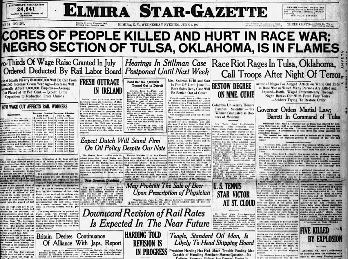 On the night of May 31, 1921, mobs of white residents in Tulsa, Oklahoma, attacked the city’s Black Greenwood District, destroying more than thirty-five square blocks, killing an estimated 300 people and leaving nearly 10,000 Black citizens homeless #TulsaMassacre #Tulsa100