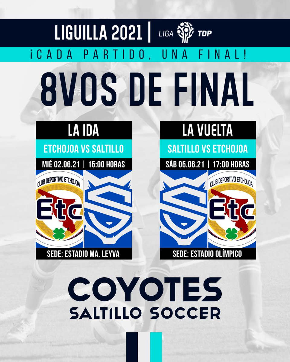 saltillo_soccer's tweet photo. 🐺 ¡Los esperamos el SÁBADO!
🖋 Apúntenle. Nuestra eliminatoria de 8vos de final de la @LigaTDP serán este miércoles y sábado (en casa) ante Club Deportivo Etchojoa ⚽️ ¡HAGAMOS SENTIR LA MADRIGUERA!
*Horarios sujetos a cambios
#Saltillo #SomosCoyotes #LaDobleSS https://t.co/P1VgUaGZ6e