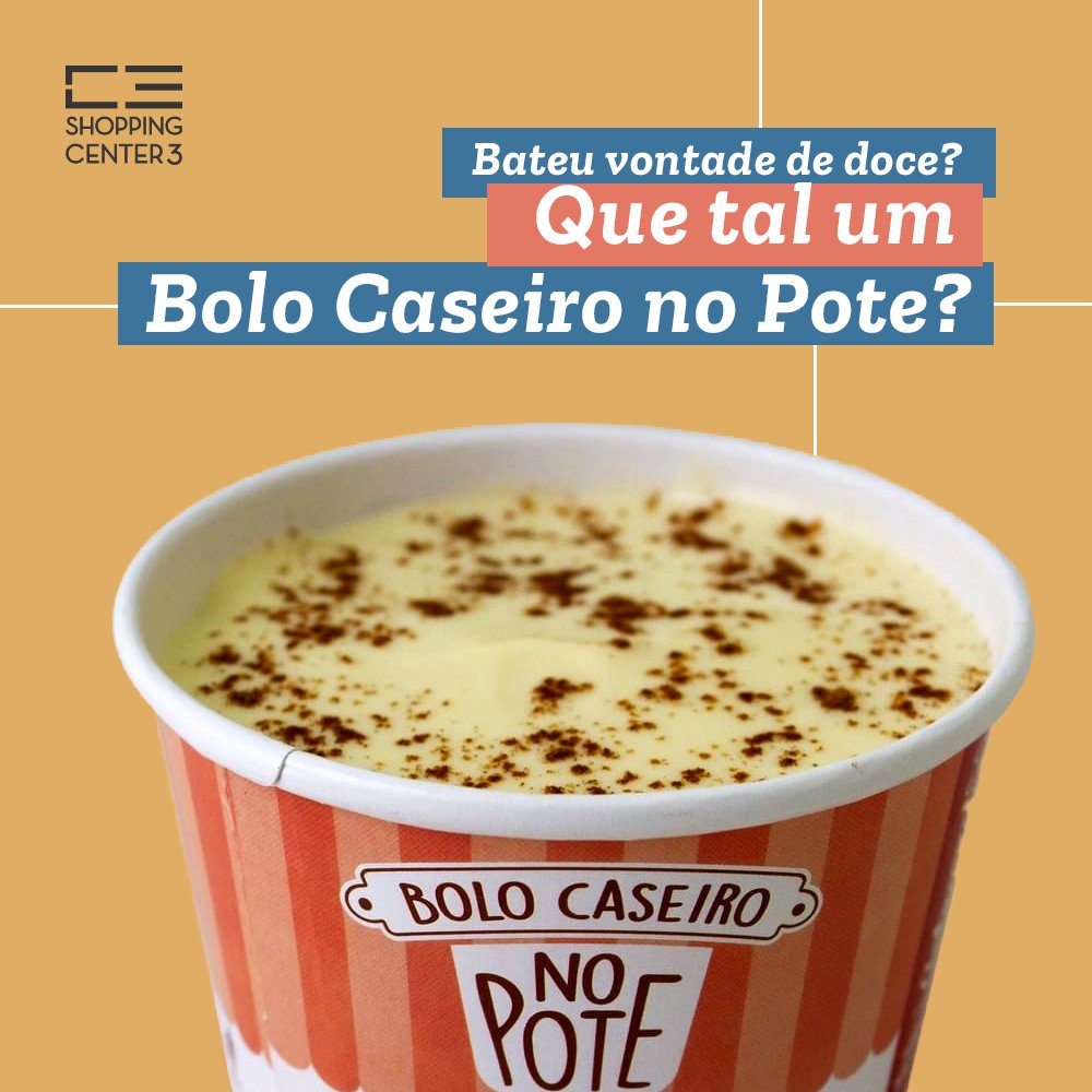 Center3Shopping's tweet photo. Todo dia é dia de comer um docinho, né? E às vezes, no final da tarde, bate aquela vontade de comer uma sobremesa gostosa, como um bolinho caseiro no pote da @bolocaseironopote, com MUUUUUITO recheio. Já pegou o seu de hoje? 😋 https://t.co/JyfONakFnJ