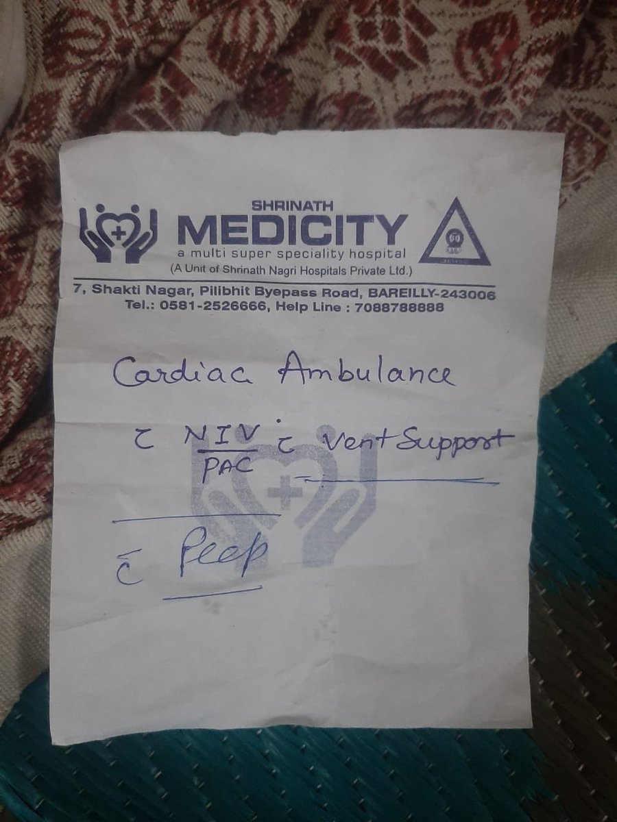 rudranshishukla's tweet photo. Need Ambulace urgent with these all facilities-
( Bareilly to Delhi) (for shifting scene)
Let me know if any info guys
#bareilly #delhi #need #cardiacambulance #bipep #Nivsupport #ventilator
@adgzonebareilly @igrangebareilly @DelhiPolice https://t.co/3MUnH1dWCV