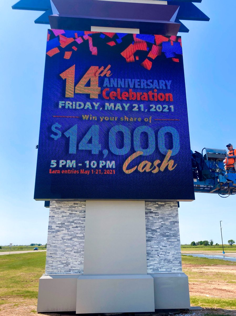 mediaresources's tweet photo. We recently completed this job for our clients @yescosigns! Our cutting edge LED with a clean portrait orientation is a showstopper for Kiowa Casino! This custom display is 20' x 16' with 16.67mm RGB 🤩

#MRI #LEDManufacturing  #LEDSignage #yescosigns #MediaResources https://t.co/QdyiaowmhK