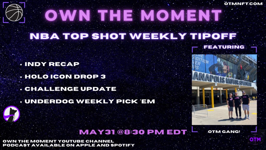 OwnTheMomentNFT's tweet photo. 📺WEEKLY TIP-OFF SHOW📺
After a weekend in Indy, the boys are back for the Monday Night Weekly Tipoff Show with special guest, @therealcupe!
And the #HerzigBot 🤖has been crunching the numbers for the upcoming Holo Drop with projections and EV.
See you all tonight! https://t.co/J7uXrJ40dN
