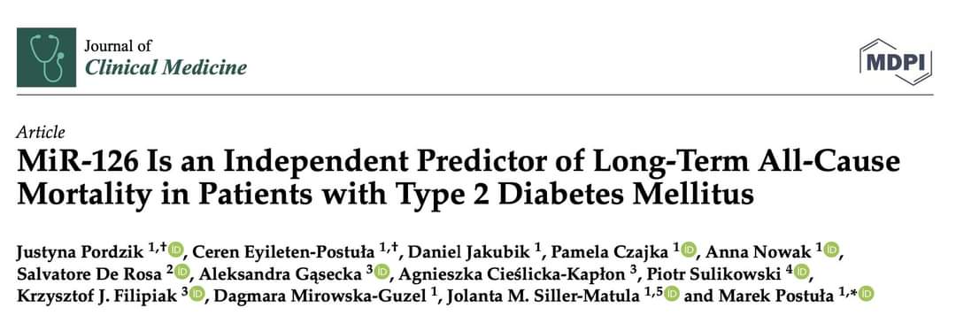 ICOMET_Team's tweet photo. A new insight from #ICOMET team!!! MiR-126 expression is a strong and independent predictor of long-term all-cause mortality among patients with T2DM. 
#research #epigenetics  #ICOMET #mirna #t2dm #ASA #clopidogrel
https://t.co/OAXfjNzhKa
@JSillerMatula @MarekPostula https://t.co/gOAHJ1kkpa